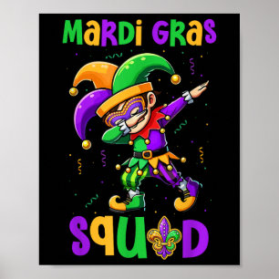 Poster Mardi Gras Squad Dabbing Kid Boy Masqué Jester Cas