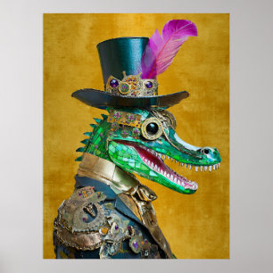 Poster Mardi Gras Steampunk Party Animal Alligator