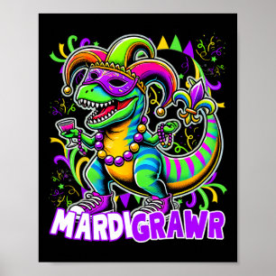 Poster Mardi Gras T Rex Dinosaur Mardi Costume de perle d