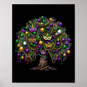 Poster Mardi Gras Tree Beads New Orleans 2025 Festival Be