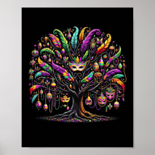Poster Mardi Gras Tree Beads New Orleans Festival