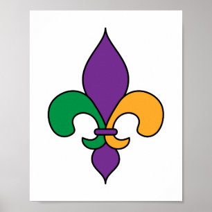 Poster Mardi Gras Violet Jaune Vert Fleur de Lis