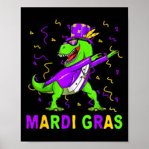Poster Mardi Grawr T Rex Dinosaur Mardi Gras Costume de p