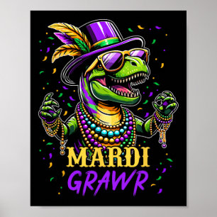 Poster Mardi Grawr T Rex Dinosaur Mardi Gras Costume de p