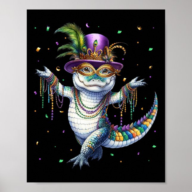 Poster Mardigator mardi Gras Alligator Danseuse Carn (Devant)