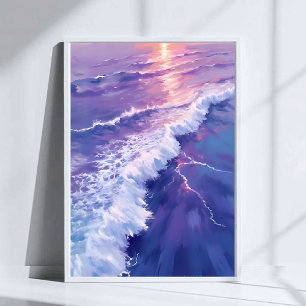 Poster Marée Violette Peinture Aquarelle Vagues Océaniq