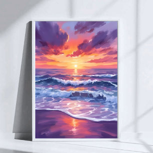 Poster Marée violette Peinture artistique des vagues de l