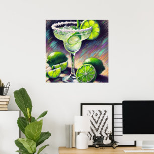 Poster Margarita Fantaisiste Cocktail Craie Pastel Vert