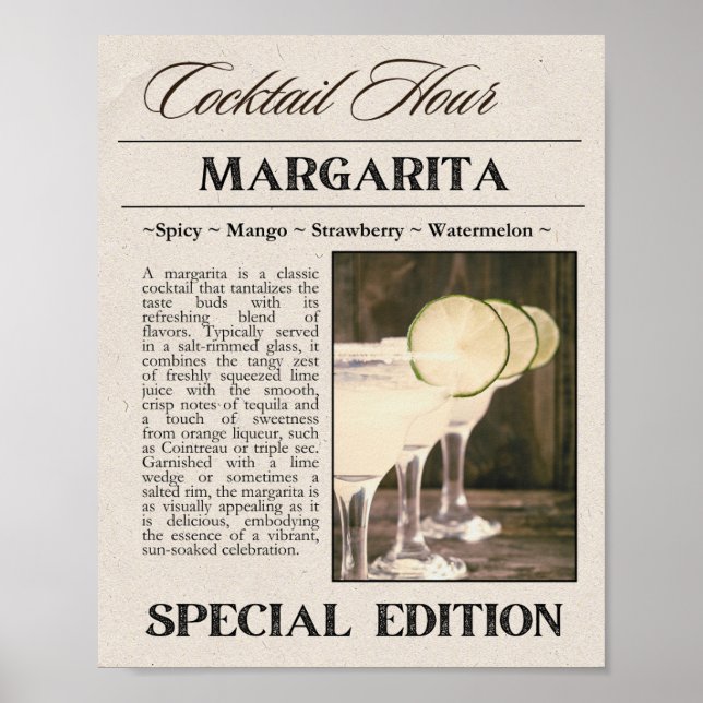 Poster Margarita Style Vintage Journal Art Imprimer (Devant)