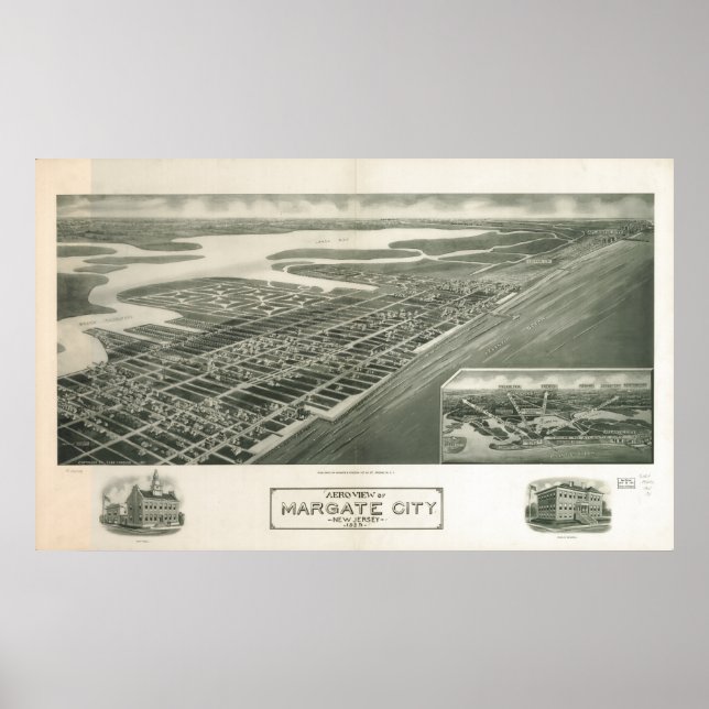 Poster Margate New Jersey 1925 Antique carte panoramique (Devant)