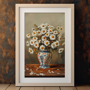 Poster Marguerites Blanches Dans Un Vase Oriental Peintes