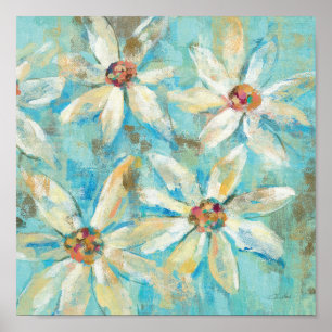 Poster Marguerites blanches sur le bleu