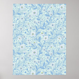 Poster Marguerites en blanc et bleu sur verre de mer