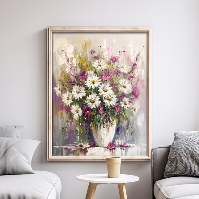 Poster Marguerites Peintes De Gouache Violet Et Blanc (Créateur téléchargé)