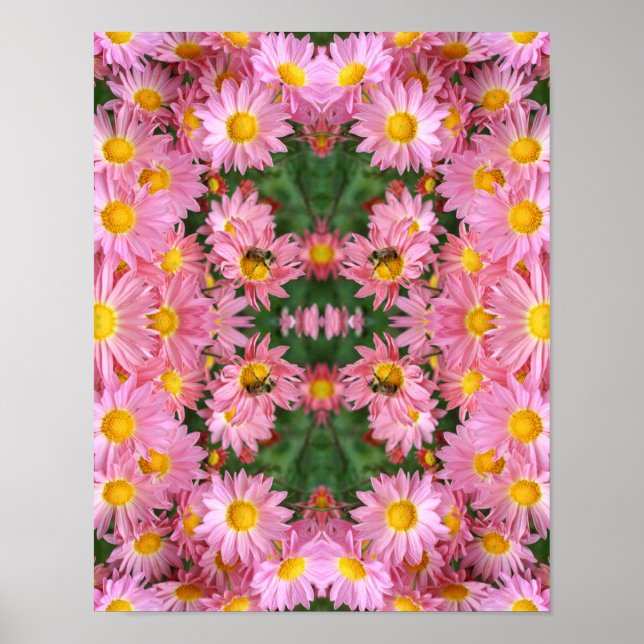 Poster Marguerites Roses Et Bumble Bee Abstrait (Devant)