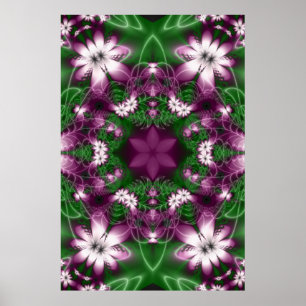 Poster Marguerites Violet et vert Fractage Art