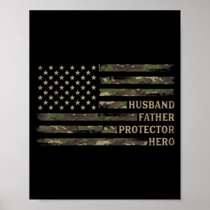 Poster Mari Père Protecteur Héros Camo Drapeau Usa
