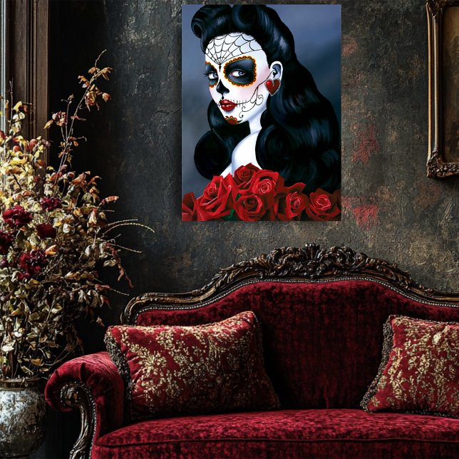 Poster Maria Crâne sucre Roses rouges (Créateur téléchargé)