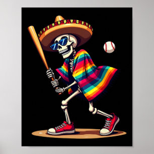 Poster Mariachi Skeleton Baseball Cinco De Mayo Mexicain 