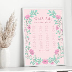 Poster Mariage à couronnes fleuries rose