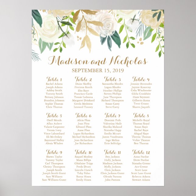 Poster Mariage à fleurs d'or et de blanc (Devant)