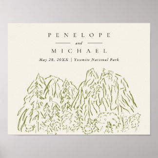 Poster Mariage à la montagne du parc national de Yosemite