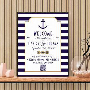 Poster Mariage à l'ancre à rayures Navy & Blanc