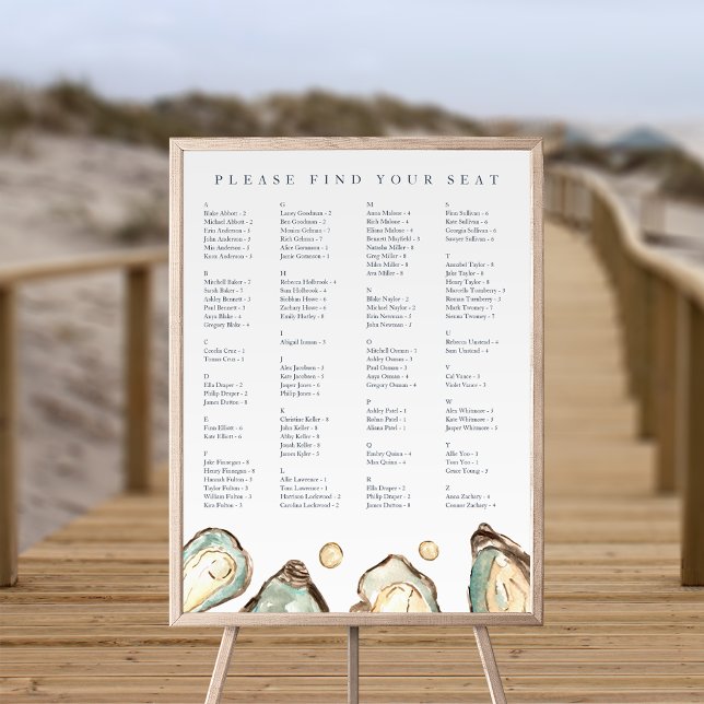 Poster Mariage alphabétique de l'huître côtière (Coastal oyster alphabetical seating chart)