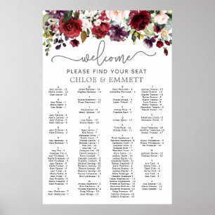 Poster Mariage alphabétique rose rouge floral