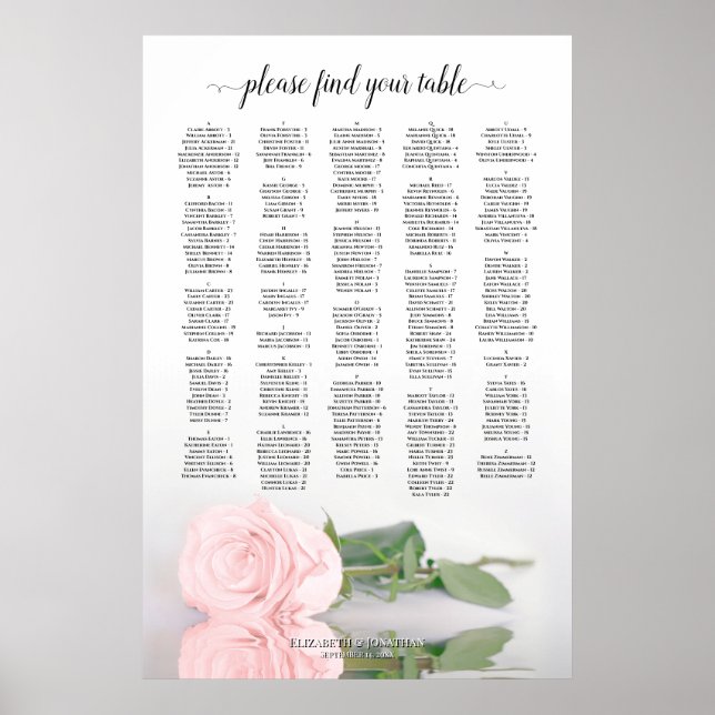 Poster Mariage Alphabétique Rose Vierge (Devant)