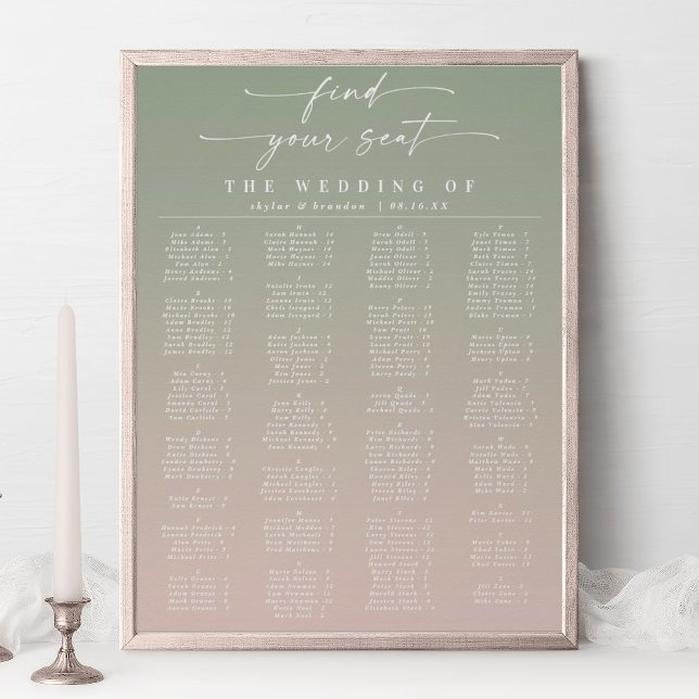 Poster Mariage alphabétique vert et rose (Créateur téléchargé)