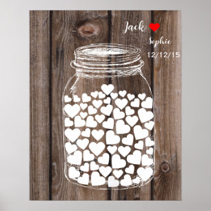 Poster Mariage alternatif livre d'invité mason jar bois