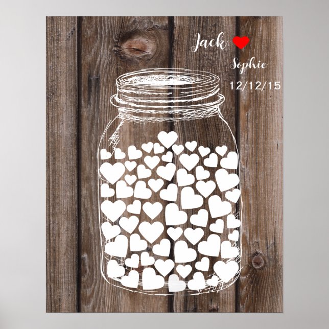 Poster Mariage alternatif livre d'invité mason jar bois (Devant)