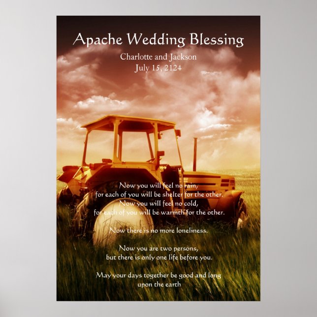 Poster Mariage Apache Bénédiction vieux tracteur (Devant)