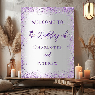 Poster Mariage argent violet pétillant accueil