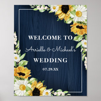 Poster Mariage Arrière - plan Rustic Sunflower Navy Blue 