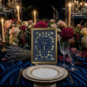 Poster Mariage Art Nouveau Vintage Navy et Or Éthéré