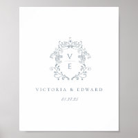 Mariage au blason monogramme bleu poussiéreux