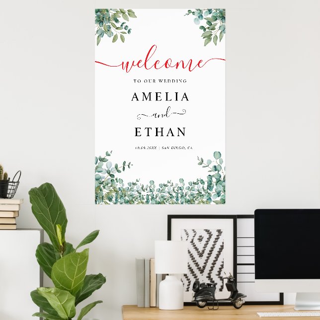 Poster mariage au feuillage d'eucalyptus  (Bureau à domicile)