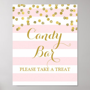 Poster Mariage Barre de bonbons Signal rose Grilles Or Co