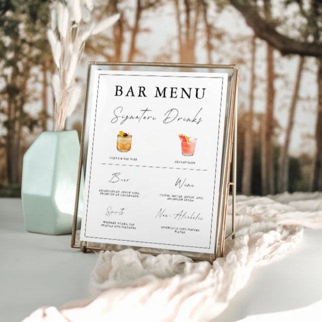 Poster Mariage Barre Menu Signer Modèle (Wedding Bar Menu Sign Template)