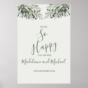 Poster Mariage Bienvenue Branche italienne d'olivier si h