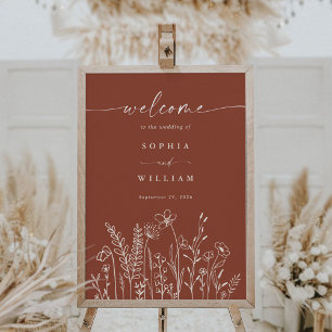 Poster Mariage Bienvenue Burnt Orange Fleur sauvage
