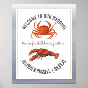 Poster Mariage Bienvenue Crabe et homard "Shellebrating"