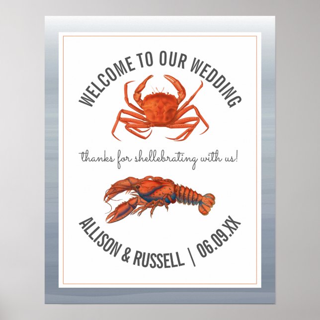 Poster Mariage Bienvenue Crabe et homard "Shellebrating" (Devant)