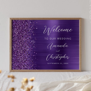 Poster Mariage Bienvenue Écriture Paillettes Glam Violet