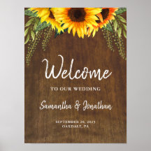 Mariage Bienvenue Fleurs de soleil en bois rustiqu