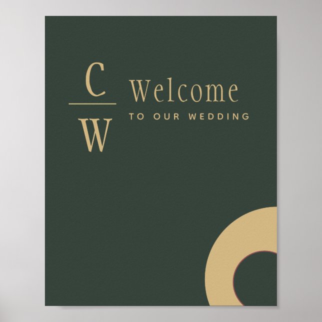 Poster Mariage Bienvenue Olive Green Gold Monogramme (Devant)