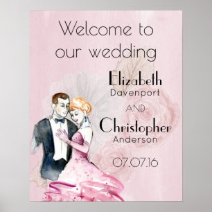 Poster Mariage Bienvenue Vintage Wedding Couple