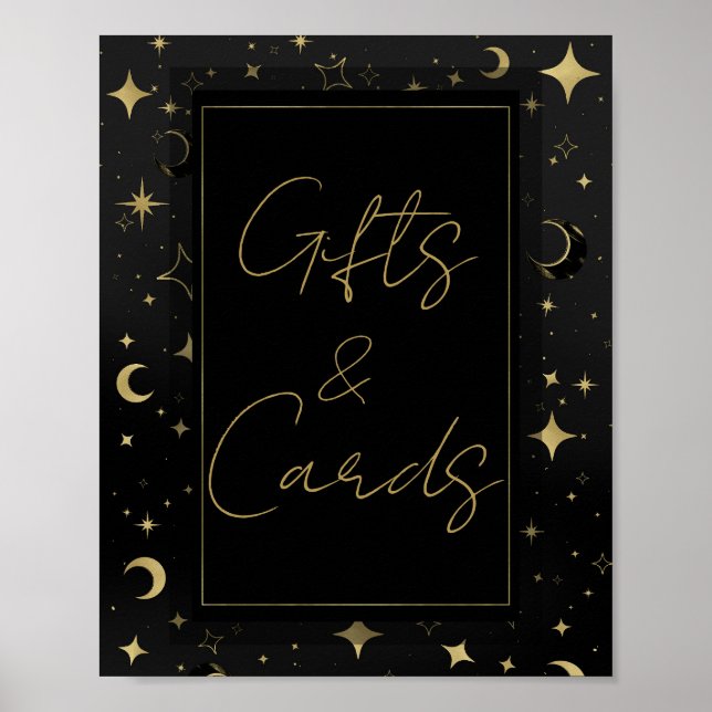 Poster Mariage Black & Gold Celestial Moon Stars (Devant)